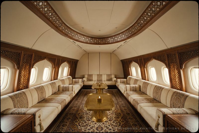 Majlis-style lounge aboard a widebody VVIP aircraft